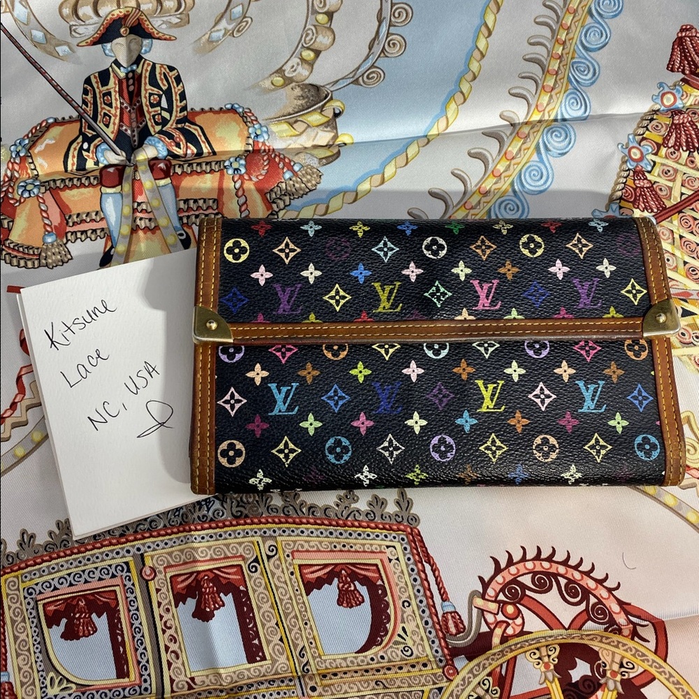 Louis Vuitton Black multi color wallet murakami